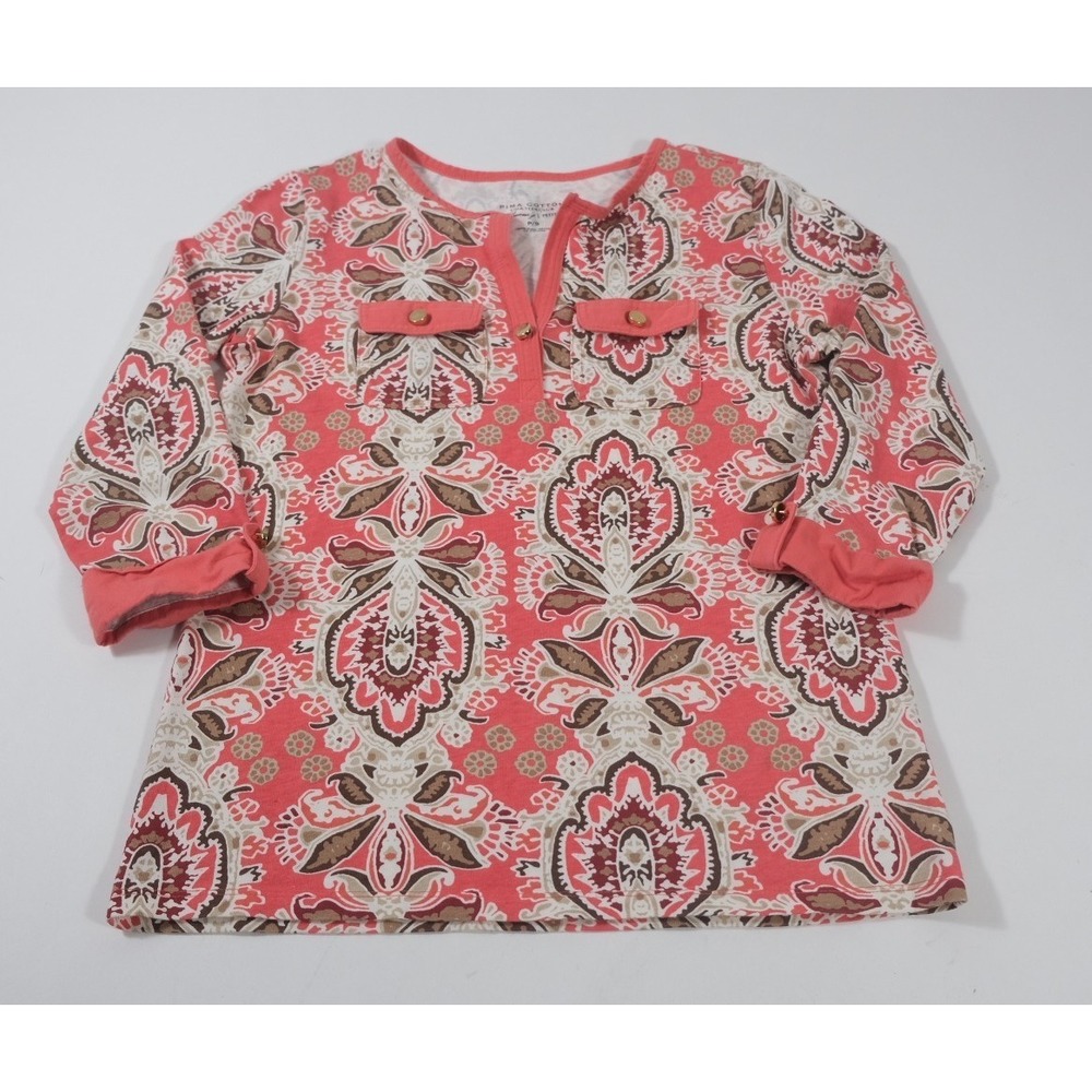 Charter Club Pima Cotton Luxury Petite 3/4 Sleeve Multicolor Size P/S